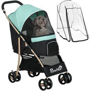 PawHut Pet Stroller for Small Dogs, Durable Oxford Fabric, with Rain Cover, Lightweight & Portable, Vibrant Green Aosom UK