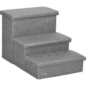 PawHut Cat Stairs with Storage Boxes, 3 Steps Dog Stairs for Bed, Pet Ladder for Couch Sofa, Easy Installation, 63.5x42.5x40.5 cm, Grey Aosom UK