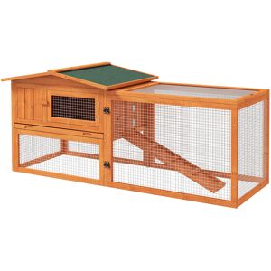PawHut Rabbit Hutch and Run Outdoor Bunny Cage Wooden Guinea Pig Hide House with Sliding Tray, Hay Rack, Ramp, 156 x 58 x 68cm