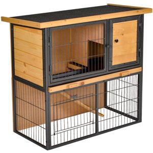 PawHut Wood-metal Rabbit Hutch Elevated Pet House Bunny Cage with Slide-Out Tray Asphalt Openable Roof Lockable Door Outdoor Aosom UK