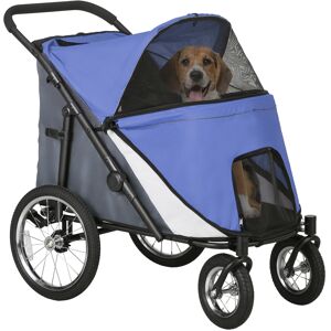 PawHut Foldable Pet Stroller, with Washable Cushion, Storage Bags, Safety Leash, for Medium, Large Dogs, Catts, Travel - Blue Aosom UK