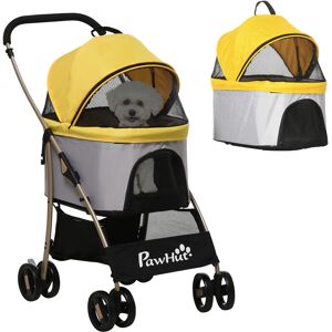 PawHut 3-In-1 Dog Pushchair, Detachable Pet Travel Stroller with Brake, Canopy, and Storage, Yellow Aosom UK