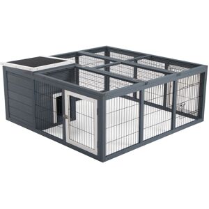 PawHut Rabbit Hutch Small Animal House Ferret Bunny Cage Duck House Rabbit Hideaway Chinchilla Cage Backyard with Openable Main House & Run Roof