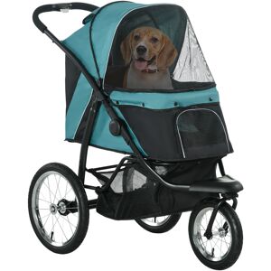 PawHut Pet Stroller Jogger for Medium, Small Dogs, Foldable Cat Pram Dog Pushchair w/ Adjustable Canopy, 3 Big Wheels - Dark Green