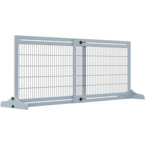 PawHut Adjustable Wooden Pet Gate, Freestanding Dog Barrier Fence with 3 Panels for Doorway, Hallway, 69H x 104-183H cm, Blue