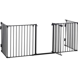 PawHut Stair Gate Dog Pens Pet PlayPen 5-Panel Freestanding Fireplace Christmas Tree Metal Fence Stair Barrier Room Divider w/ Door Aosom UK