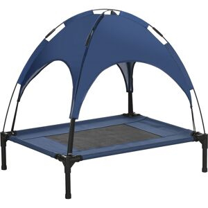 PawHut Elevated Dog Bed with Waterproof, Breathable Mesh and UV Protection Canopy, Blue, for Medium Dogs, 76 x 61 x 73cm Aosom UK