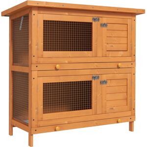 Pawhut Wooden Rabbit Hutch 2 Tiers Bunny House Rabbit Cage w/ Slide-Out Tray and Hinged Opening Roof Small Animal House for Indoor Aosom UK