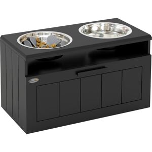 PawHut Raised Dog Bowl with Slow Feeder & 2 Stainless Steel Dog Bowl, 25L Storage Drawer, for Large & Extra Large Dogs, Black