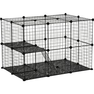 PawHut Pet Playpen, DIY Small Animal Cage with Metal Wire Fence, 39 Panels, 3 Doors, 2 Ramps, for Kitten, Bunny, Black. Aosom UK