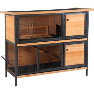 PawHut 2-Floor Wooden Rabbit Hutch Bunny Cage Metal Frame Pet House with Slide-Out Tray Feeding Trough Ramp Lockable Door Openable Roof Aosom UK