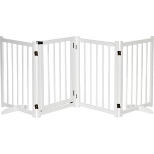 PawHut Freestanding Pet Gate: Wooden Foldable Barrier for Small to Medium Dogs, 4 Panel Design, White Aosom UK