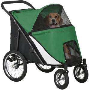 PawHut Foldable Pet Stroller with Washable Cushion, Storage Bags, Safety Leash for Medium and Large Dogs Cats Travel, Dark Green