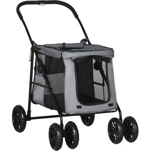 Pawhut Dog Stroller Foldable Dog Pushchair with EVA Wheels Pet Pram with Rolling Door, Safety Leashes for Small & Medium Dogs, Grey Aosom UK
