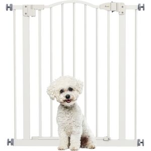 PawHut Adjustable Metal Pet Gate, Safety Barrier with Auto-Close Door, for Dogs and Cats, White Aosom UK