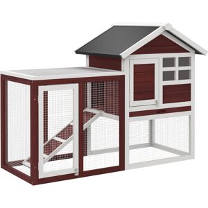 PawHut 122 Wooden Rabbit Hutch Bunny Cage with Waterproof Asphalt Roof, Fun Outdoor Run, Removable Tray and Ramp, Brown