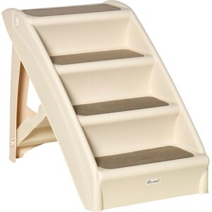 PawHut Dog StairsSteps 4 Step PP Comfort Pet Ladder, Foldable, Portable, Anti-Slipping, Beige Aosom UK