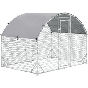 PawHut Chicken Run Coop, Galvanized Walk In Chicken House, Hen Poultry House Cage, Rabbit Hutch Playpen w/ Water-Resist Cover Outdoor, 2.8 x 1.9 x 2m