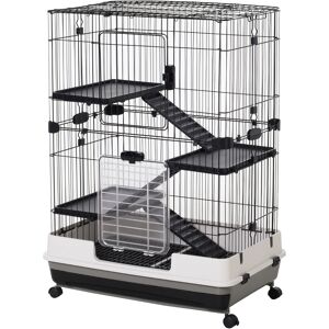 Pawhut 3 Tier Rolling Small Animal Rabbit Cage Chinchillas Hutch Pet Play House with Platform Ramp Removable Tray 81.2 x 52.7 x 110 cm