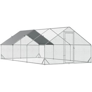 PawHut Large Hen Coop, Galvanised Walk In Chicken Run with Cover 6 x 3 x 2m Silver Aosom UK