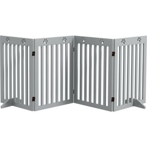 PawHut Wooden Pet Gate Foldable Freestanding Dog Safety Barrier w/ Support Feet, Grey Aosom UK