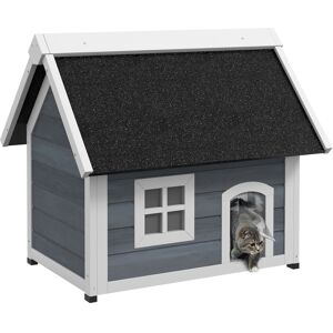 PawHut Outdoor Cat House, Wooden Feral Cat Shelter Waterproof Hide House with Openable Asphalt Roof and Three Doors, 77 x 57.5 x 68cm, Grey Aosom UK