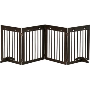 PawHut Freestanding Pet Gate 4 Panel Wooden Dog Barrier Folding Safety Fence with Support Feet up to 204cm Long 61cm Tall for Doorway Stairs Brown