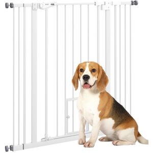 PawHut Extra Tall Pet Gate, Indoor Dog Safety Gate, with Cat Flap, Auto Close, 74-101cm Wide - White Aosom UK