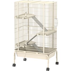 PawHut 4 Levels Rolling Small Animal Cage, Rabbit Cage with 3 Ramps, Water Bottle, Food Dish, 15cm Deep Tray, Beige