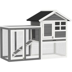 PawHut 2 Tier Wooden Rabbit Guinea Pig Hutch Guinea Pig Cage Bunny Cage Pull Out Tray Small Animal House w/ Ramp 122 x 62.6 x 92 cm