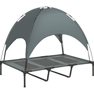 PawHut Raised Dog Bed Waterproof Elevated Pet Cot with Breathable Mesh UV Protection Canopy Grey, for XL Dogs, 122 x 92 x 108cm Aosom UK