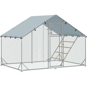 PawHut Walk in Chicken Run w/ Cover, Feeding Door, Hanging Feeder, Perch, for 6-8 Poultry
