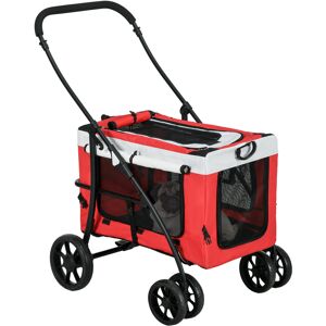 PawHut Foldable Dog Stroller, Pet Travel Crate, with Detachable Carrier, Soft Padding, for Mini, Small Dogs - Red