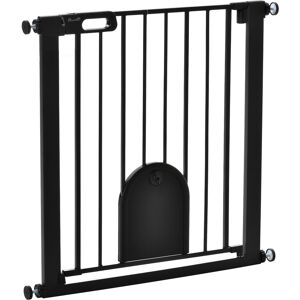 PawHut 75-82 cm Pet Safety Gate Barrier, Stair Pressure Fit, w/ Small Door, Auto Close, Double Locking, for Doorways, Hallways, Black Aosom UK