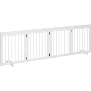 PawHut Pet Gate 4 Panel Folding Wooden Dog Barrier Freestanding Dog Gate For Stairs w/ Support Feet Aosom UK