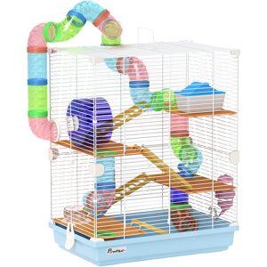 PawHut 5 Tier Hamster Cage Carrier Habitat w/ Exercise Wheels, Tunnel, Light Blue Aosom UK