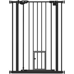 PawHut Extra Tall Dog Gate with Cat Door, Pet Safety Gate for Doorways Stairs with Auto Close Double Locking, 104H x 74-80W cm, Black Aosom UK