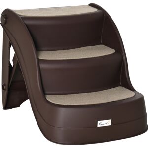 PawHut Foldable Pet Stairs Portable Dog Steps 3-Step Design with Non-slip Mats for High Beds, Sofas, 49 x 38 x 38 cm, Brown Aosom UK