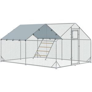PawHut Walk in Chicken Run w/ Cover, Feeding Door, Hanging Feeder, Perch, for 12-18 Poultry