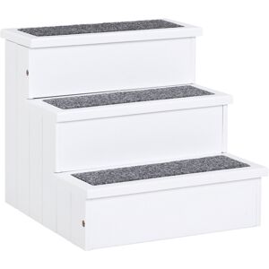 PawHut 3 Step Wooden Pet Stairs, Carpeted Ramp for Cats & Small Dogs, Non-Slip Carpet, Compact, White Aosom UK