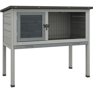 Pawhut Wooden Rabbit Hutch Guinea Pig Hutch Bunny Cage Garden Built in Tray Openable Asphalt Roof Small Animal House 84 x 43 x 70 cm Grey
