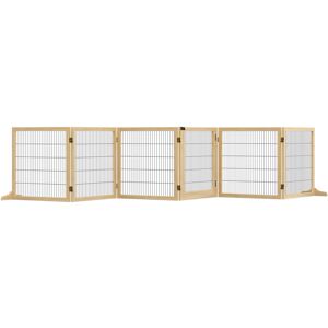 PawHut Wooden Pet Gate, Freestanding Dog Safety Barrier with 2 Support Feet, Natual