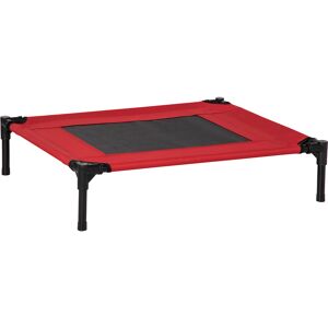 PawHut Elevated Dog Bed, Portable Camping Pet Cot with Metal Frame, for Medium Dogs, Black and Red Aosom UK