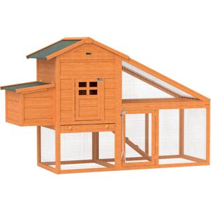 PawHut Wooden Chicken Coop with Run, Nesting Box, Slide-out Tray, Ramp, Perches, Asphalt Roof, 179 x 67 x 115cm Aosom UK