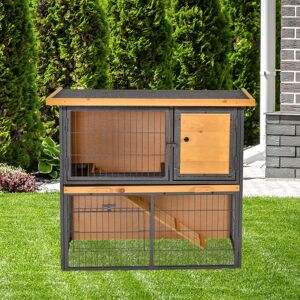 PawHut Wood-metal Guinea Pigs Hutches Elevated Pet House Bunny Cage with Slide-Out Tray Asphalt Openable Roof Lockable Door Outdoor Aosom UK PawHut Wood-metal Guinea Pigs Hutches Elevated Pet House Bunny Cage with Slide-Out Tray Asphalt Openable Roof Lockable Door Outdoor Aosom UK