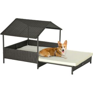 PawHut Extendable Elevated Dog Bed, Rattan Dog House, with Water-Resistant Roof, Removable Cushion, for Small, Medium Dogs PawHut Extendable Elevated Dog Bed, Rattan Dog House, with Water-Resistant Roof, Removable Cushion, for Small, Medium Dogs