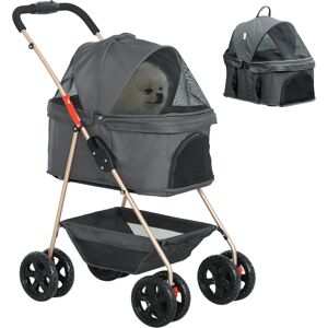 PawHut 3 in 1 Pet Stroller, Folding 4 Wheels Dog Pram with Detachable Carrier for Mini Dogs Cats, Grey PawHut 3 in 1 Pet Stroller, Folding 4 Wheels Dog Pram with Detachable Carrier for Mini Dogs Cats, Grey