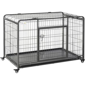 PawHut Folding Heavy-Duty Dog Crate: Double Door Pet Kennel with Removable Tray, Lockable Wheels, 125cm x 76cm x 81cm Aosom UK PawHut Folding Heavy-Duty Dog Crate: Double Door Pet Kennel with Removable Tray, Lockable Wheels, 125cm x 76cm x 81cm Aosom UK