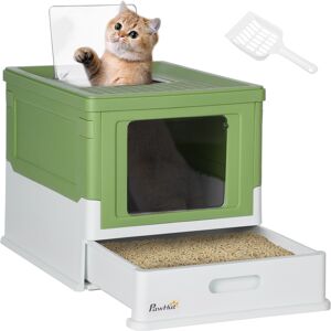 PawHut Hooded Cat Litter Box, Portable Pet Toilet, with Scoop, Front Entry - Lime Green Aosom UK PawHut Hooded Cat Litter Box, Portable Pet Toilet, with Scoop, Front Entry - Lime Green Aosom UK