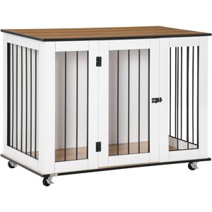 PawHut Dog Cage End Table with Five Wheels, Dog Crate Furniture for Large Sized Dogs, with Front Door Latch, Indoor Use, White Aosom UK PawHut Dog Cage End Table with Five Wheels, Dog Crate Furniture for Large Sized Dogs, with Front Door Latch, Indoor Use, White Aosom UK